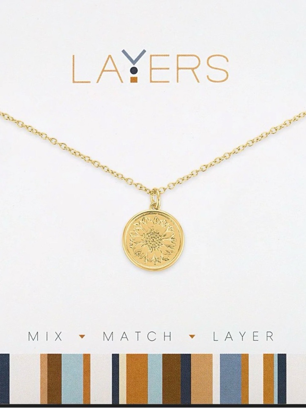 Gold Stamped Sunflower Coin Adjustable Necklace - Gold